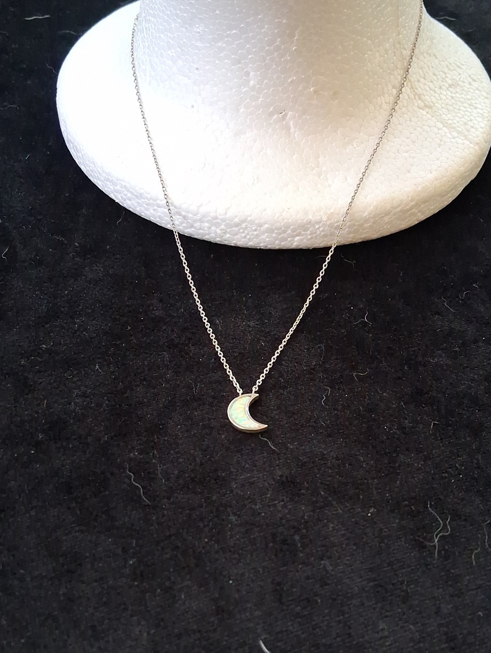 Opal Crescent Moon Pendant Necklace - Sterling Silver